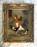 Fine Oleograph on Canvas of Chickens & Hens by a Stable aft. Edgar Hunt