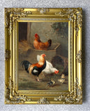 Fine Oleograph on Canvas of Chickens & Hens by a Stable aft. Edgar Hunt