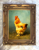 Fine Oleograph on Canvas of a Cockerel in a Stable