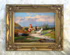 Fine Oleograph on Canvas of a Cockerel & Hens in a Landscape