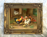 Fine Oleograph on Canvas of Chickens in a Barnyard