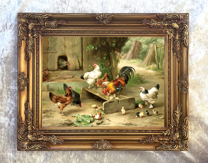 Fine Oleograph on Canvas - A Busy Farmyard aft. Edgar Hunt