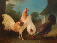 Fine Oleograph on Canvas - Chickens in a Rural Farmyard