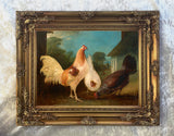 Fine Oleograph on Canvas - Chickens in a Rural Farmyard