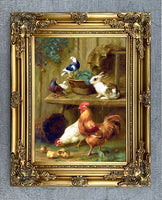 Fine Oleograph on Canvas - Chickens Rabbits & Pigeons aft. Edgar Hunt