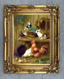 Fine Oleograph on Canvas - Chickens Rabbits & Pigeons aft. Edgar Hunt