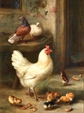 Fine Oleograph aft. Edgar Hunt on Canvas of Chickens & Pigeons in a Yard