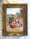 Fine Oleograph on Canvas of Chickens & Ducks in a Stable Yard