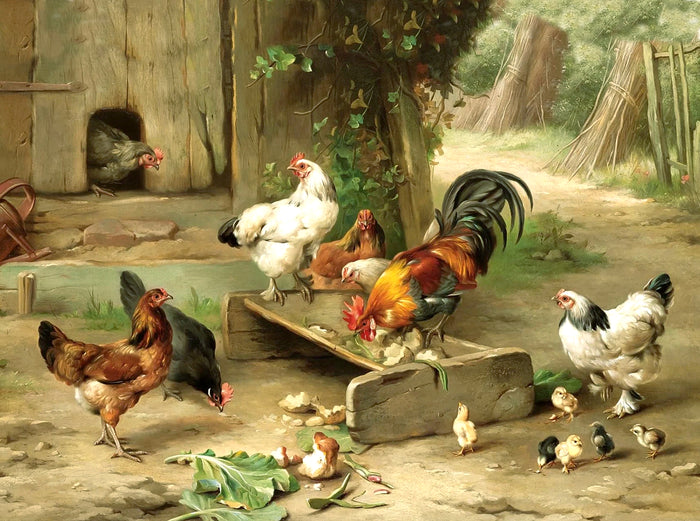 Fine Oleograph on Canvas - A Busy Farmyard aft. Edgar Hunt