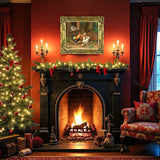 Fine Oleograph on Canvas of Chickens & a Rabbit in a Stable Yard