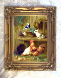 Fine Oleograph on Canvas - Chickens Rabbits & Pigeons aft. Edgar Hunt