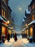 Ornate Framed Lithograph on Canvas of a Edwardian Christmas Snowy Twilight Street Scene