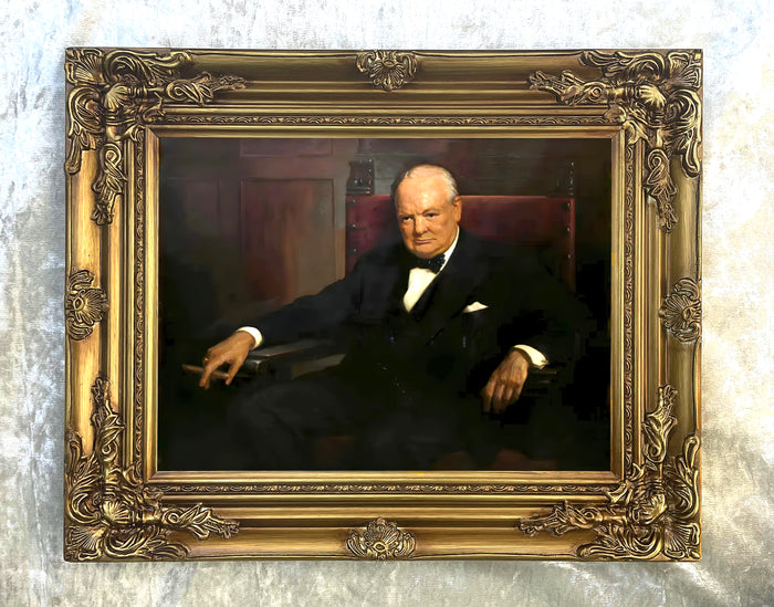 Fine Ornate Gilt Framed Oleograph of Winston Churchill
