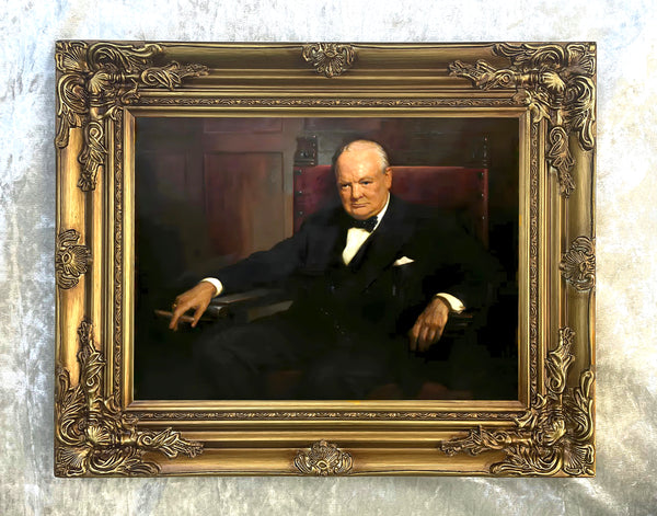 Fine Ornate Gilt Framed Oleograph of Winston Churchill