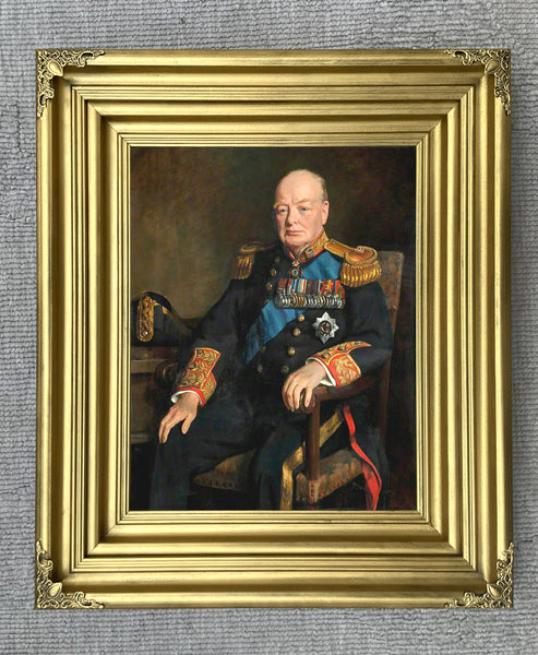 Fine Gilt Framed Lithograph of Winston Churchill in a Gallery Gilt Frame