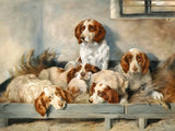 Fine Oleograph on Canvas - "Clumber Spaniels in a Stable aft. Emms"
