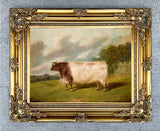 Gilt Framed Oleograph of a Prize Cow in a Rural Landscape