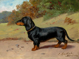 Fine Oleograph on Canvas - Portrait of a Dachshund in a Landscape