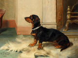 Fine Oleograph on Canvas - A Dachshund in an Interior