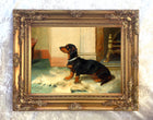 Fine Oleograph on Canvas - A Dachshund in an Interior