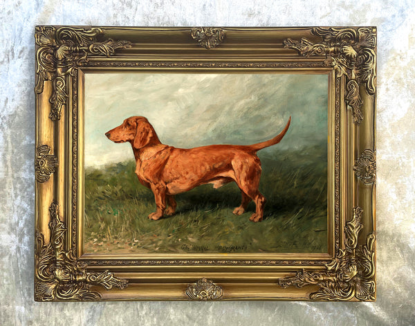Fine Oleograph on Canvas of a Tan Dachshund