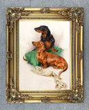 Gilt Framed Oleograph of a Pair of Dachshunds