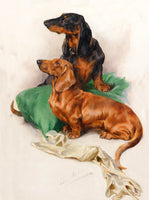 Gilt Framed Oleograph of a Pair of Dachshunds