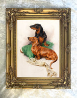 Gilt Framed Oleograph of a Pair of Dachshunds