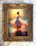 Gilt Framed Oleograph Portrait of a  Dancer in Pastel Blue