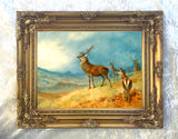 Gilt Framed Oleograph of Red Deer in a Highland Landscape