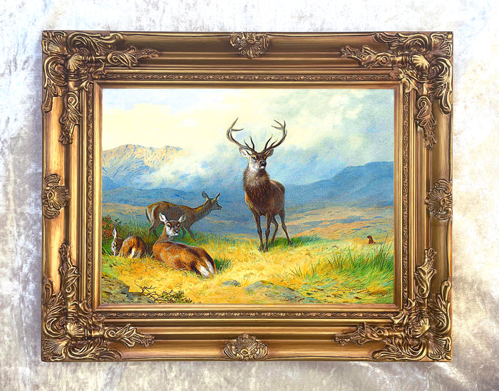 Fine Oleograph on Canvas - Deer & Grouse on a Moor aft. Thorburn