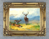 Fine Oleograph on Canvas - Deer & Grouse on a Moor aft. Thorburn