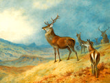 Gilt Framed Oleograph of Red Deer in a Highland Landscape