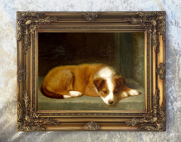 Gilt Framed Oleograph "Waiting for Master"