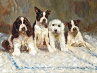 Fine Oleograph on Canvas - A Group of 4 Puppies