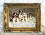 Fine Oleograph on Canvas - A Group of 4 Puppies