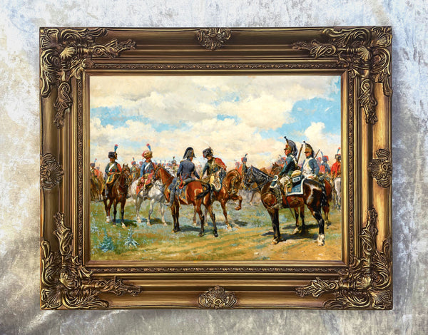 Fine Oleograph on Canvas - Dragoons & Hussars
