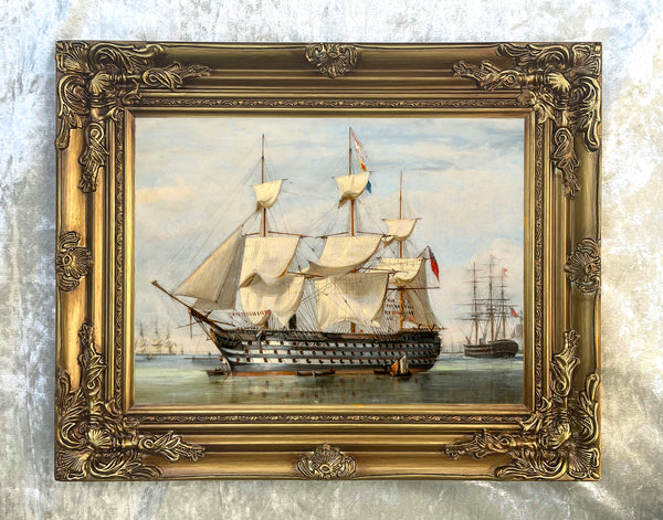 Fine Lithograph on Canvas of HMS Duke of Wellington at Gosport aft. Ebenezer Colls
