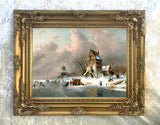 Stunning Oleograph on Canvas of a Wintry Dutch Canal Landscape
