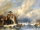 Fine Oleograph on Canvas of a Dutch Wintry Canal Landscape