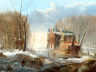 Stunning Oleograph on Canvas of a Snowy Dutch Canal Landscape