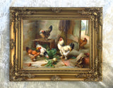 Fine Oleograph on Canvas of Chickens in a Stable aft. Edgar Hunt