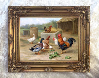 Fine Oleograph on Canvas of Chickens & Ducks in a Stable Yard