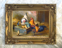 Oleograph on Canvas of a Family of Chickens in a Stable aft. Edgar Hunt