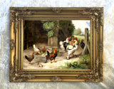 Fine Lithograph on Canvas - Chickens & Bantams in a Yard aft. Edgar Hunt
