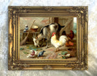 Fine Oleograph on Canvas of Chickens & Goats in a Stable