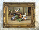 Fine Oleograph on Canvas of Chickens & Ducks in a Stable Yard