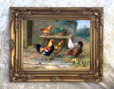 Fine Oleograph on Canvas of Chickens & Chicks in a Barnyard