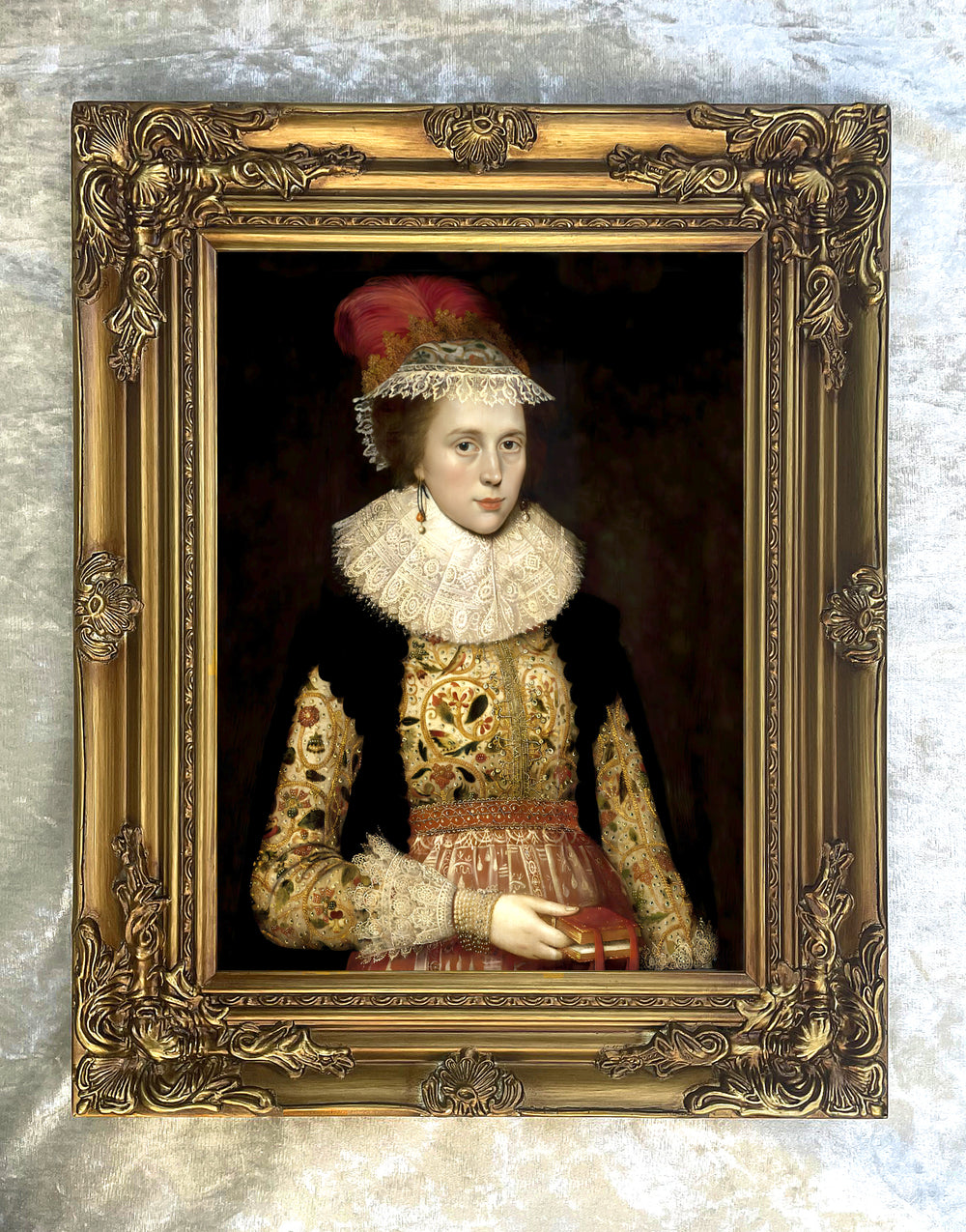 Fine Large Portrait of an Elizabethan Lady- Oleograph on Canvas
