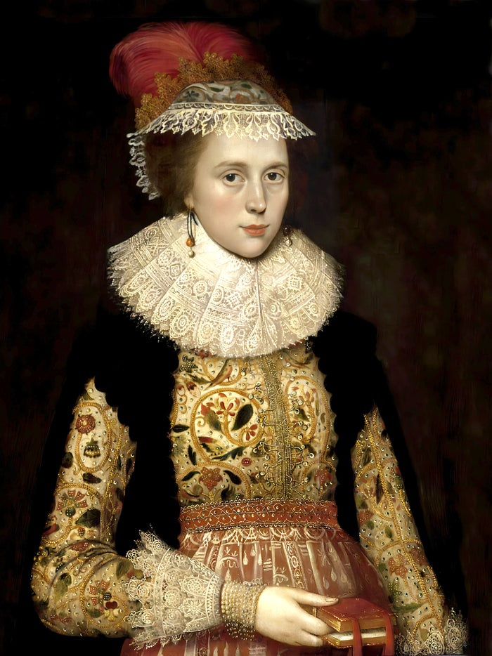 Fine Large Portrait of an Elizabethan Lady- Oleograph on Canvas